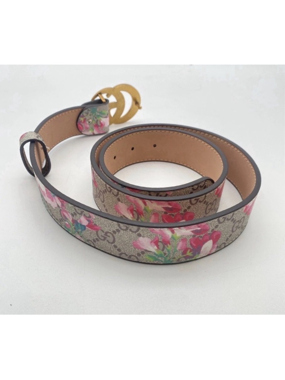 Gucci GG Floral Monogram Belt with Gold Buckle and Pink Accents - Picture 5 of 11